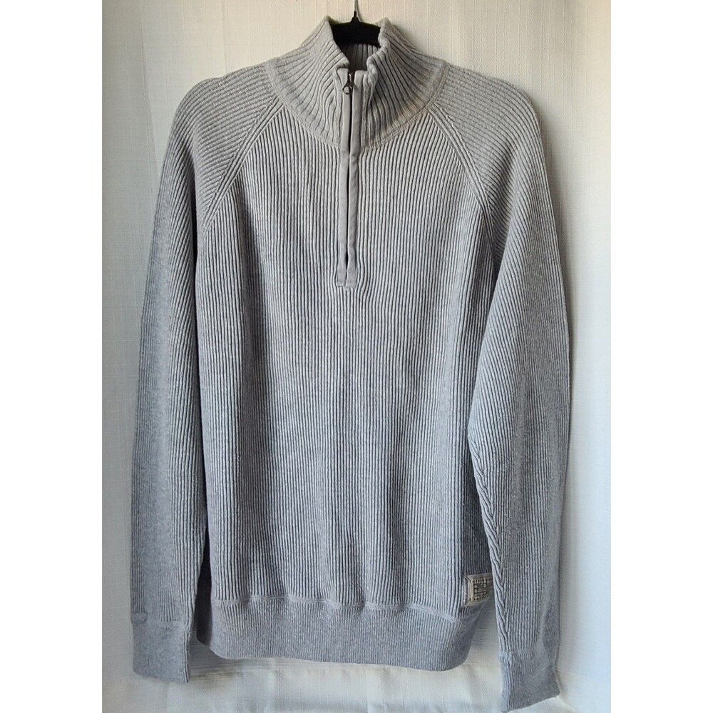 Vintage Polo Jeans Ralph Lauren Mens XL Gray Ribbed 1/4 Zip Cotton Sweater Y2K